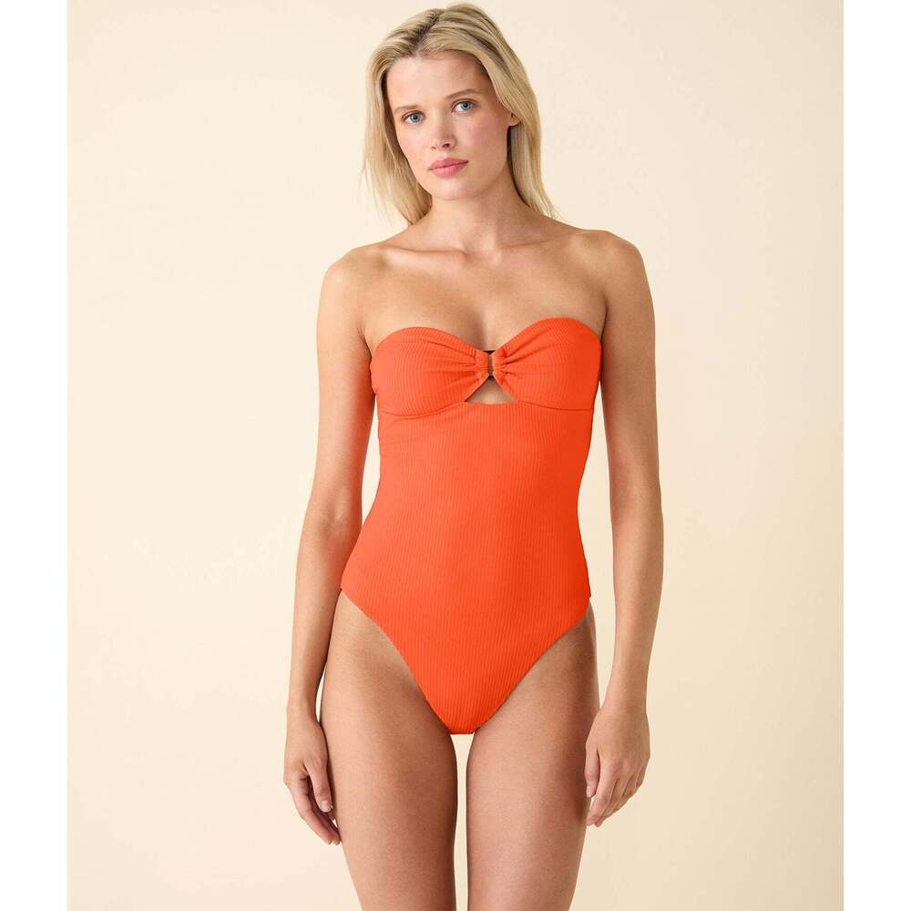 Andie The Zoe One Piece - Eco Ribbed - Vermillion - Size M. NWT, in packaging.